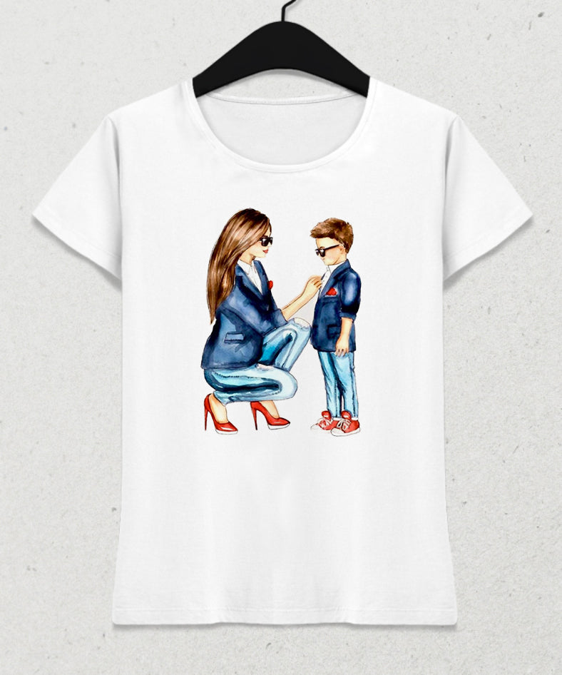 Anne ve oğlu anneler günü kadın tişört - basmatik.com