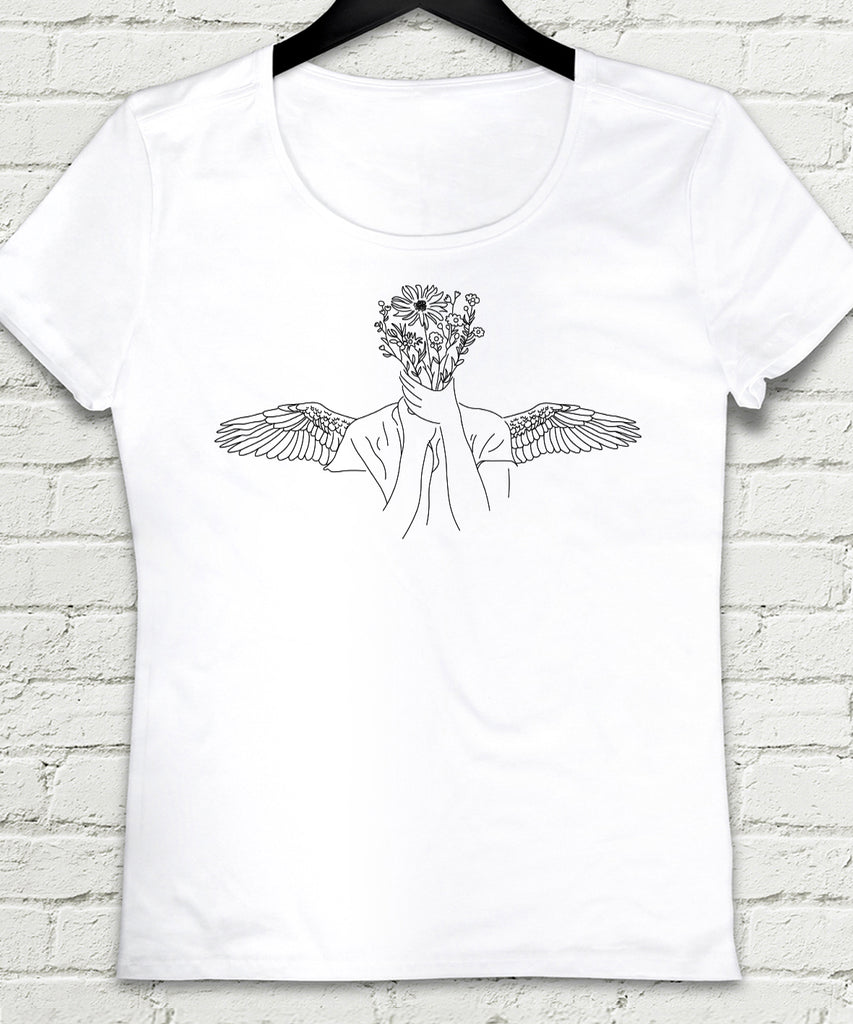 Flower Angel Beyaz Tişört - basmatik.com