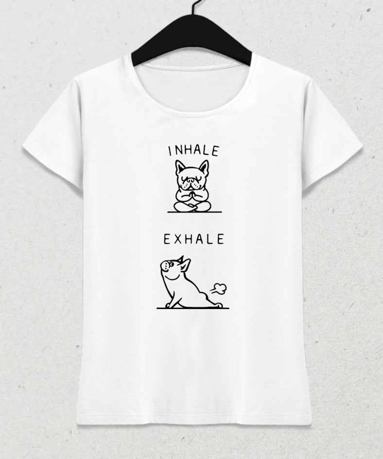 Inhale Exhale Bulldog Yoga tişört - basmatik.com