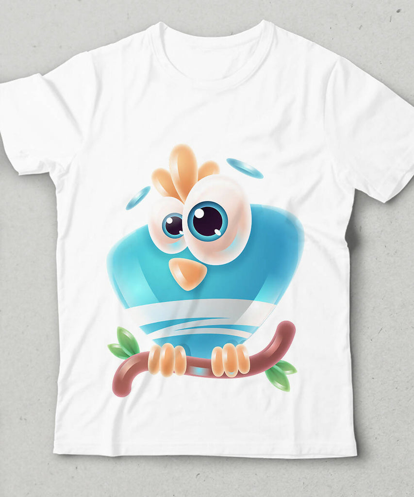 Mavi Şaşkın Kuş Bisiklet yaka Kısa Kollu Tişört