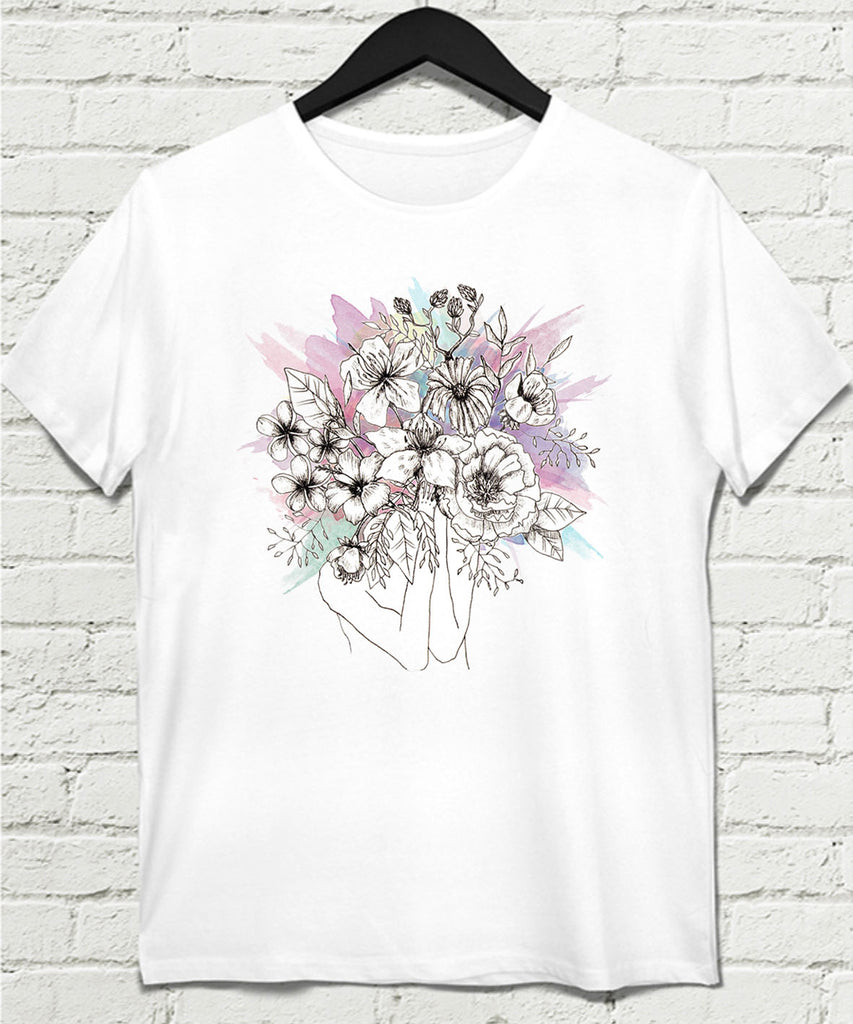 Flower Beyaz Tişört - basmatik.com