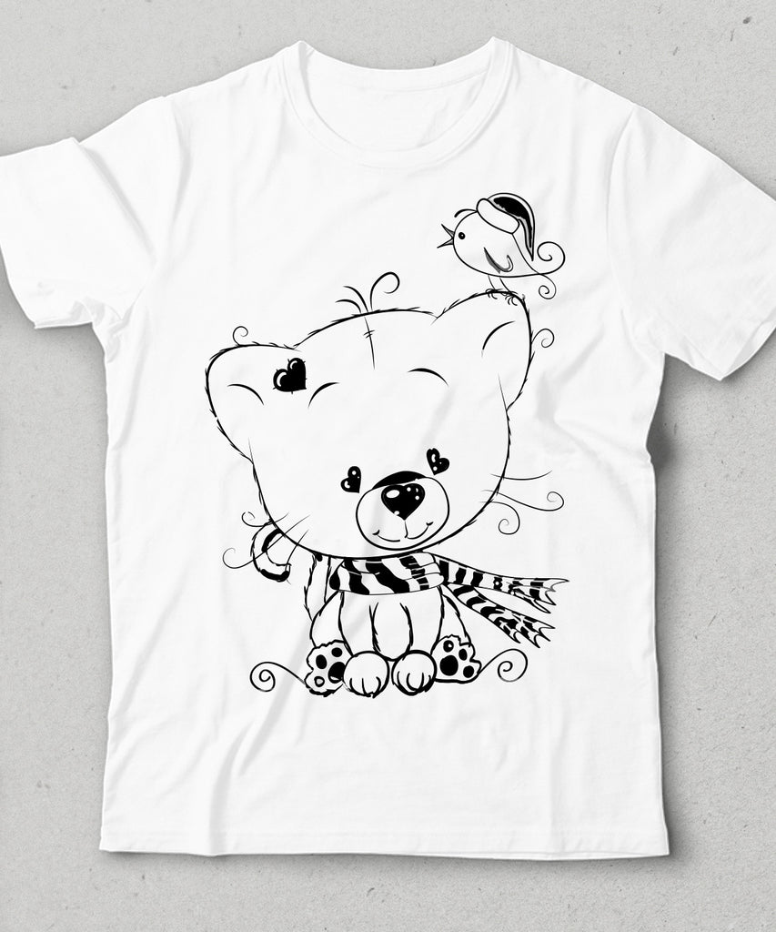 friends ayıcık ve kuş cocuk tişört - basmatik.com