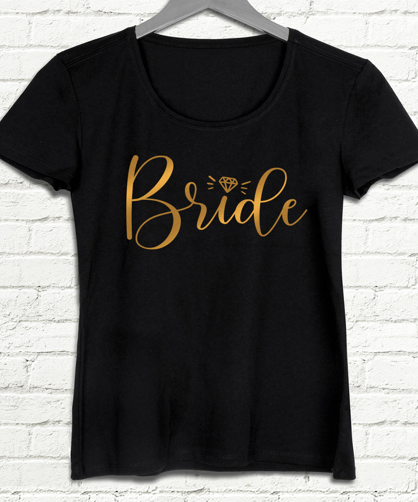Bride altın baskılı kadın siyah tişört - basmatik.com