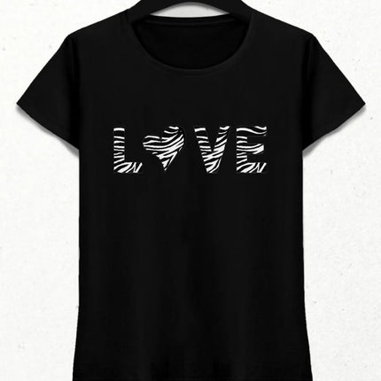 Zebra Desenli Love Kadın Tişört