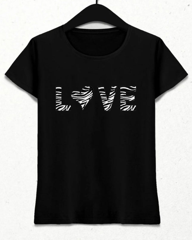 Zebra Desenli Love Kadın Tişört