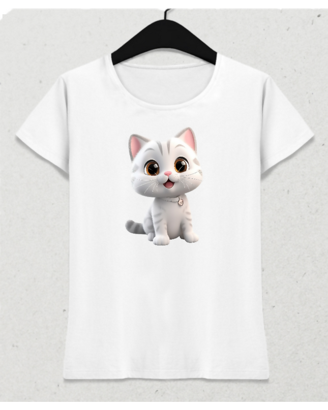 Sevimli Beyaz Kedi Zarafeti - Kadın Tişört