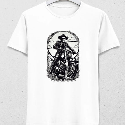 Motosikletli İskelet Erkek Tişört