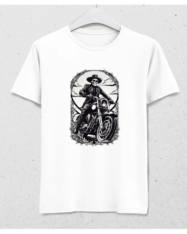 Motosikletli İskelet Erkek Tişört