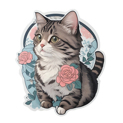 Çiçeklerle Bezenmiş Zarif Kedi - Kadın Tişört