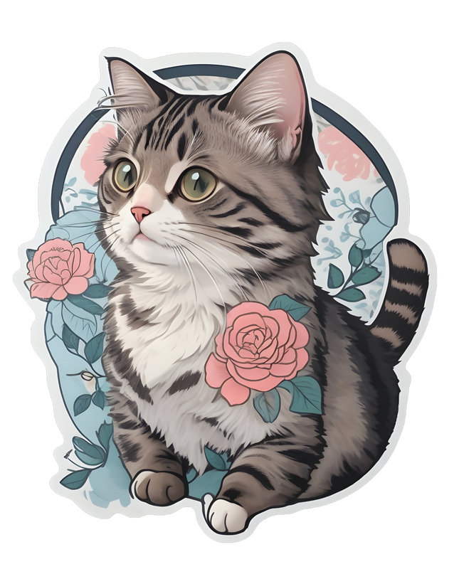 Çiçeklerle Bezenmiş Zarif Kedi - Kadın Tişört