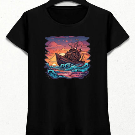 Gün Batımında Tekne Tişört