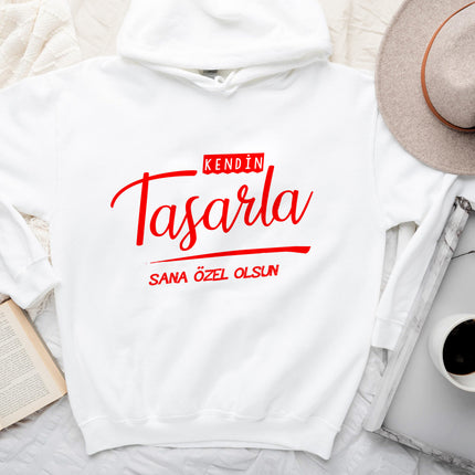 özel tasarım kapşonlu beyaz sweat