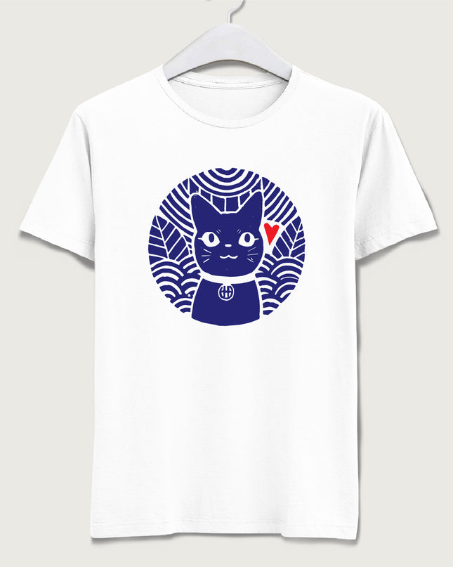 Japanese Wave and Cat tişört