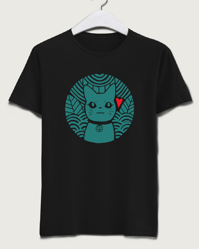 Japanese Wave and Cat tişört