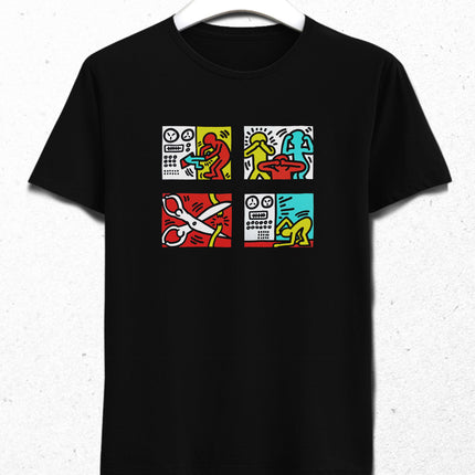 Keith Haring's Pop Shop Quad siyah tişört - basmatik.com