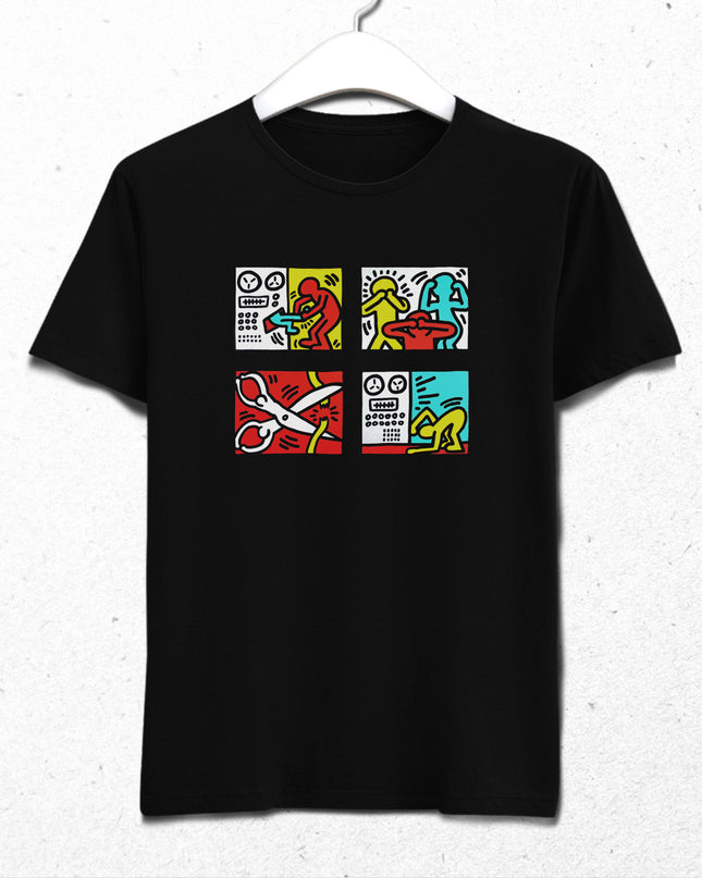 Keith Haring's Pop Shop Quad siyah tişört - basmatik.com