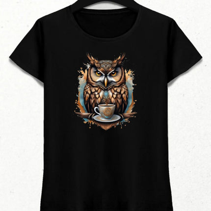 Kahve Seven Baykuş Kadın Tişört