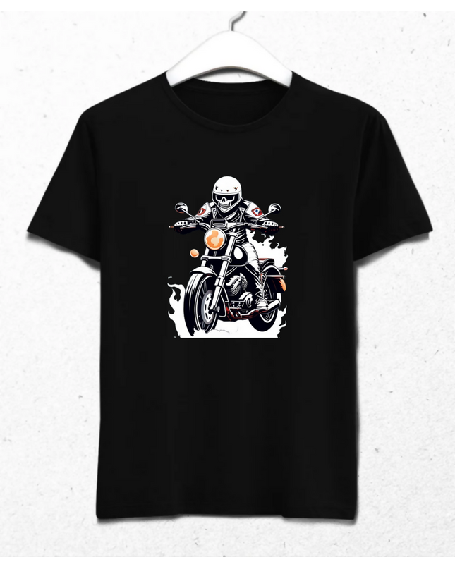 Motosikletli İskelet Erkek Tişört