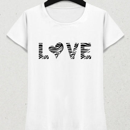 Zebra Desenli Love Kadın Tişört