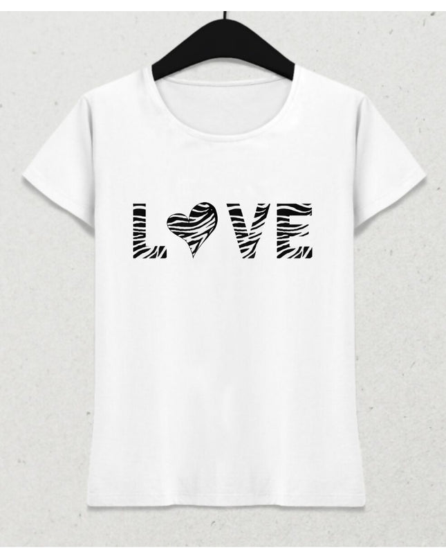 Zebra Desenli Love Kadın Tişört