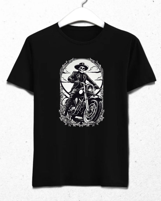 Motosikletli İskelet Erkek Tişört