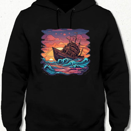 Gün Batımında Tekne Kapşonlu Unisex Sweatshirt