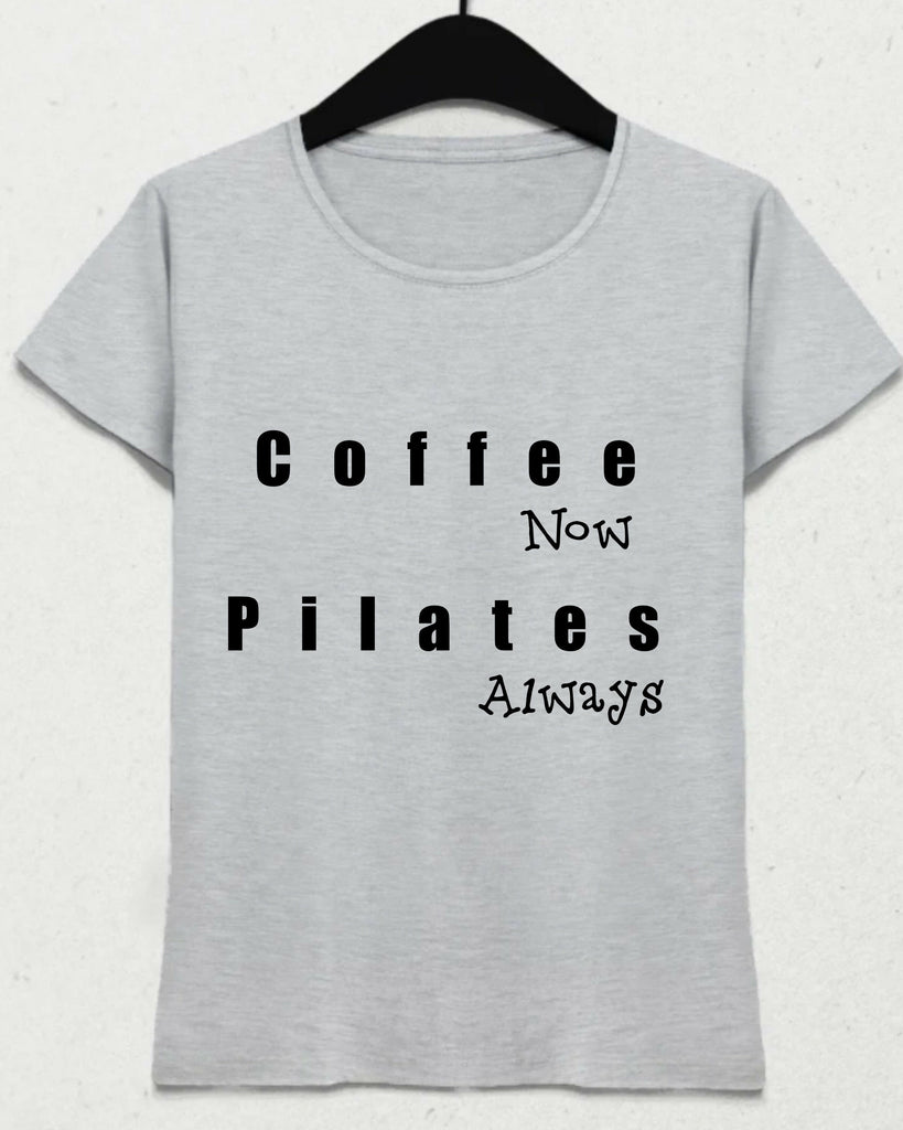Şimdi Kahve Her Zaman Pilates Gri Tişört