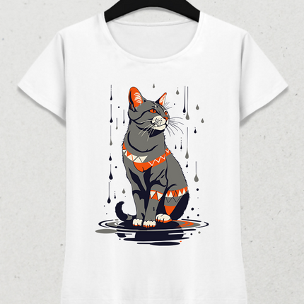 Geometrik Yağmurlu Kedi – Minimal Karanlık İllüstrasyon