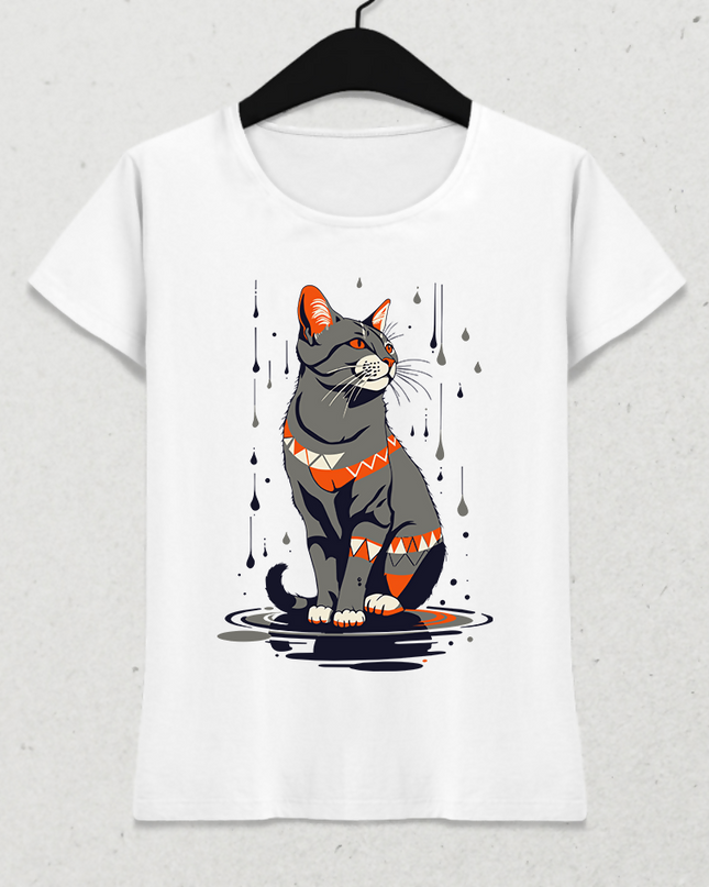 Geometrik Yağmurlu Kedi – Minimal Karanlık İllüstrasyon