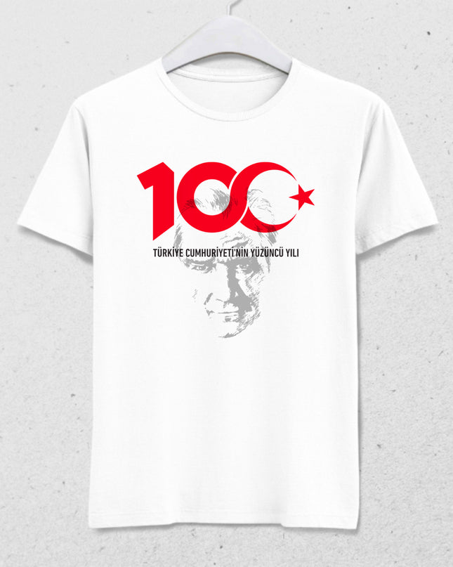 Atatürk ve Cumhuriyet 100.yıl logolu tişört - basmatik.com