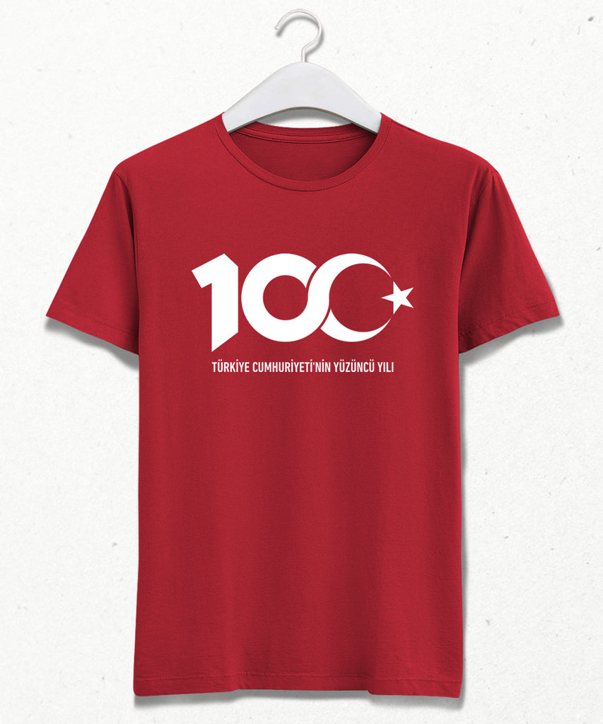 Cumhuriyet 100.yıl logolu kırmızı unisex tişört