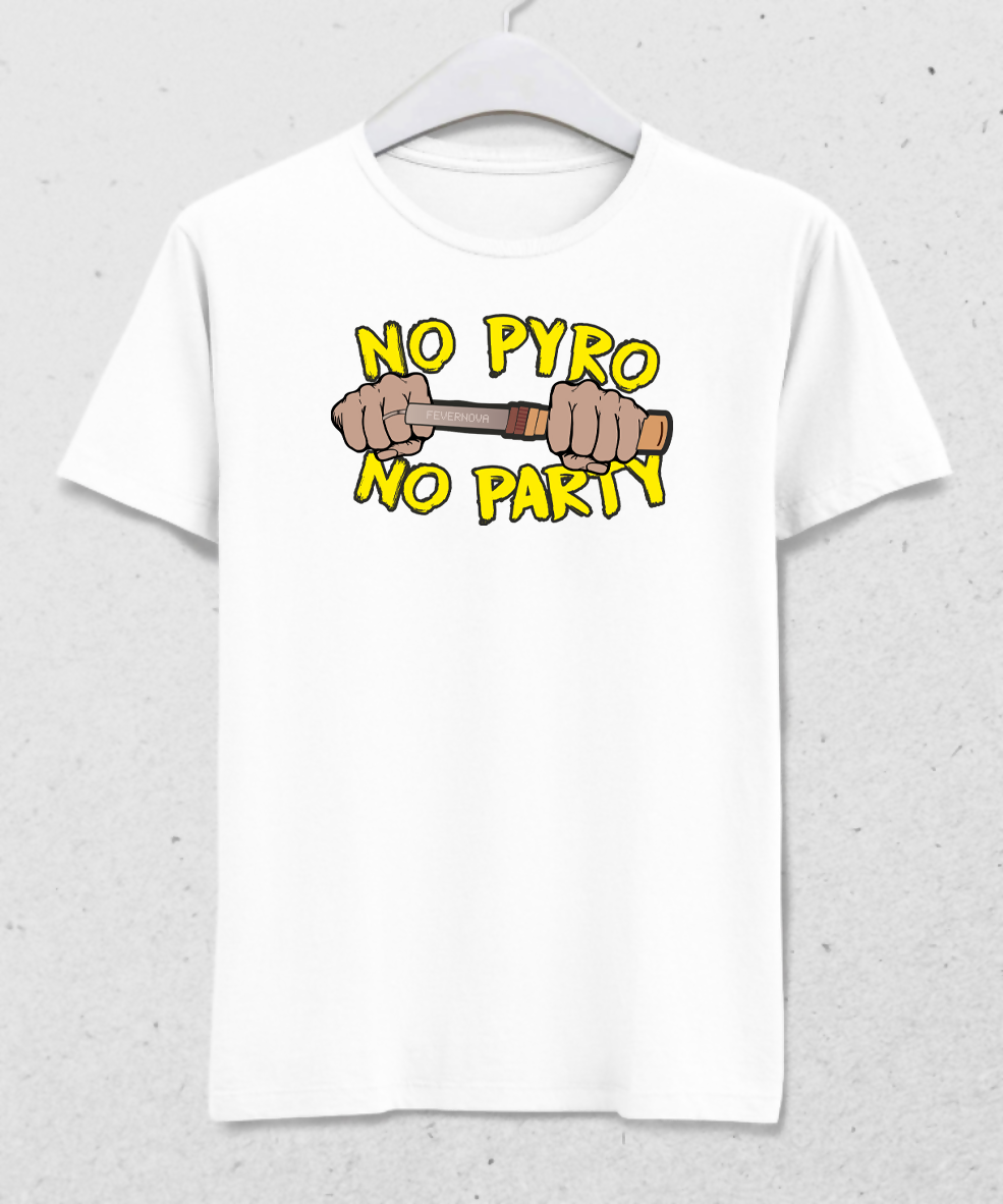 Pyro No No Pyro No Party Beyaz Erkek Tişört | basmatik.com