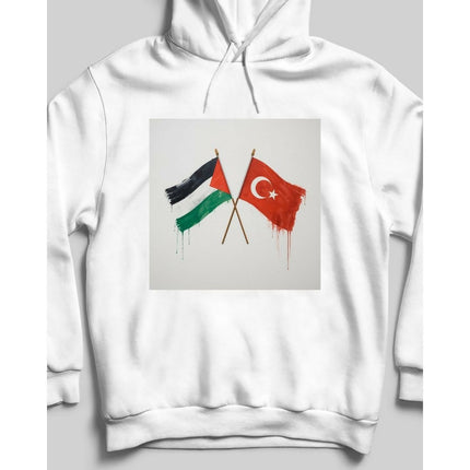 TÜRKİYE FİLİSTİN BEYAZ KAPŞONLU UNİSEX SWEATSHIRT