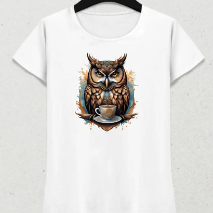 Kahve Seven Baykuş Kadın Tişört