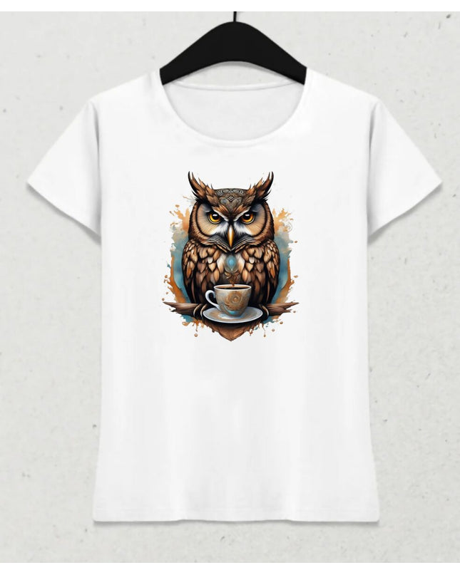 Kahve Seven Baykuş Kadın Tişört