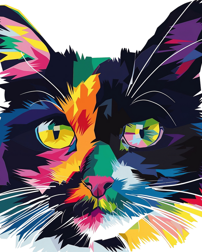 Renkli Kedi Pop Art - Kadın Tişört