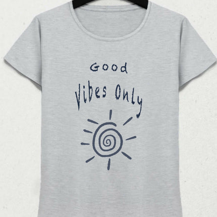 Good Vibes Only Güneş Detaylı Gri Tişört