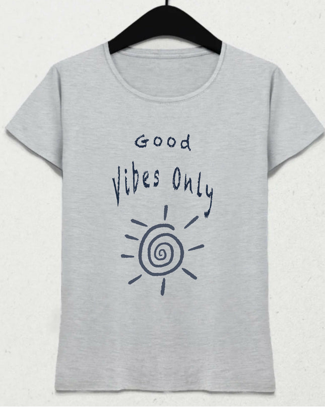 Good Vibes Only Güneş Detaylı Gri Tişört