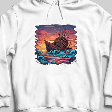 Gün Batımında Tekne Kapşonlu Unisex Sweatshirt