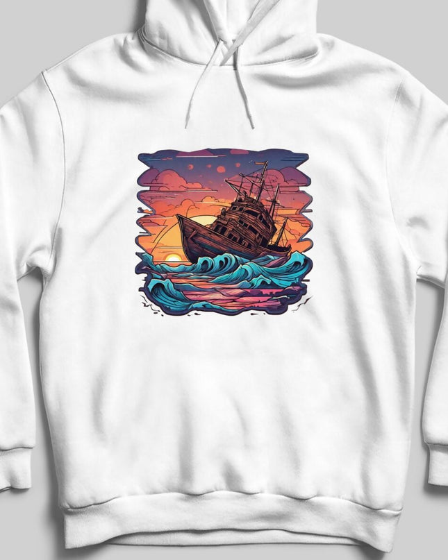 Gün Batımında Tekne Kapşonlu Unisex Sweatshirt