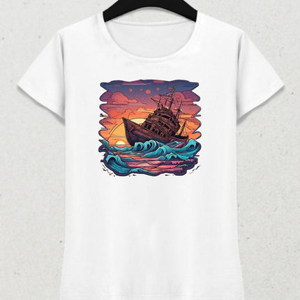 Gün Batımında Tekne Tişört