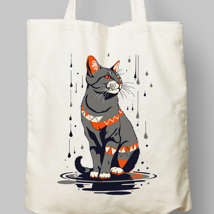 Geometrik Yağmurlu Kedi – Minimal Karanlık İllüstrasyon