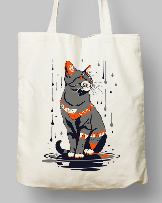 Geometrik Yağmurlu Kedi – Minimal Karanlık İllüstrasyon