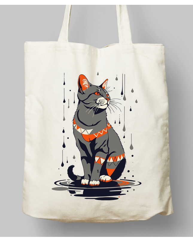 Geometrik Yağmurlu Kedi – Minimal Karanlık İllüstrasyon