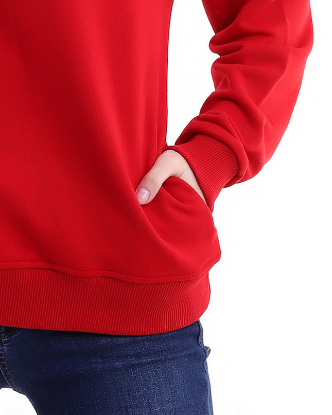 Specially designed unisex red hoodie with hidden side pockets 