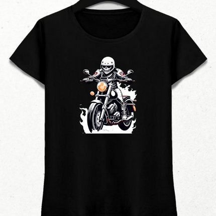 Motosikletli İskelet Kadın Tişört