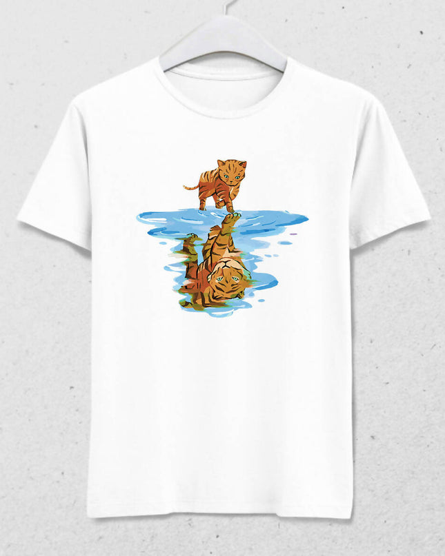 Kedi ve Yansıma Erkek Tişört - basmatik.com