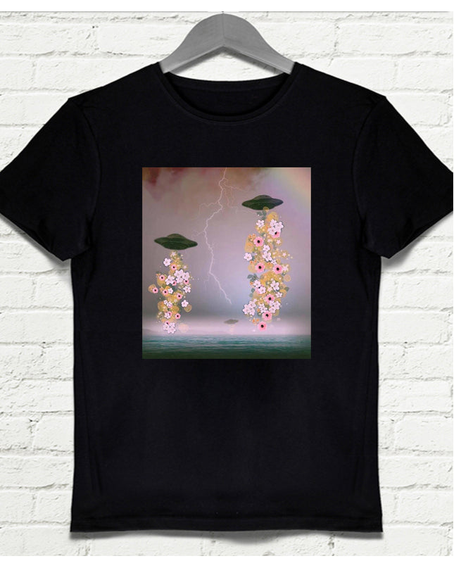 Uflower Siyah Erkek Tshirt - basmatik.com