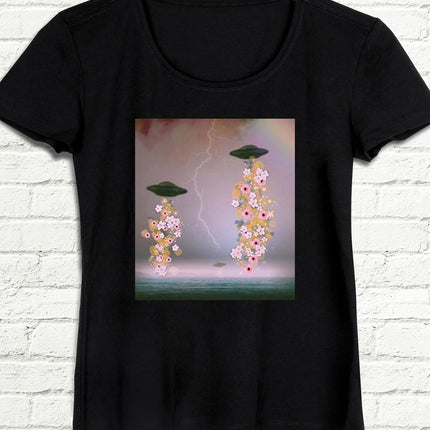 Uflower Kadın Siyah tshirt - basmatik.com