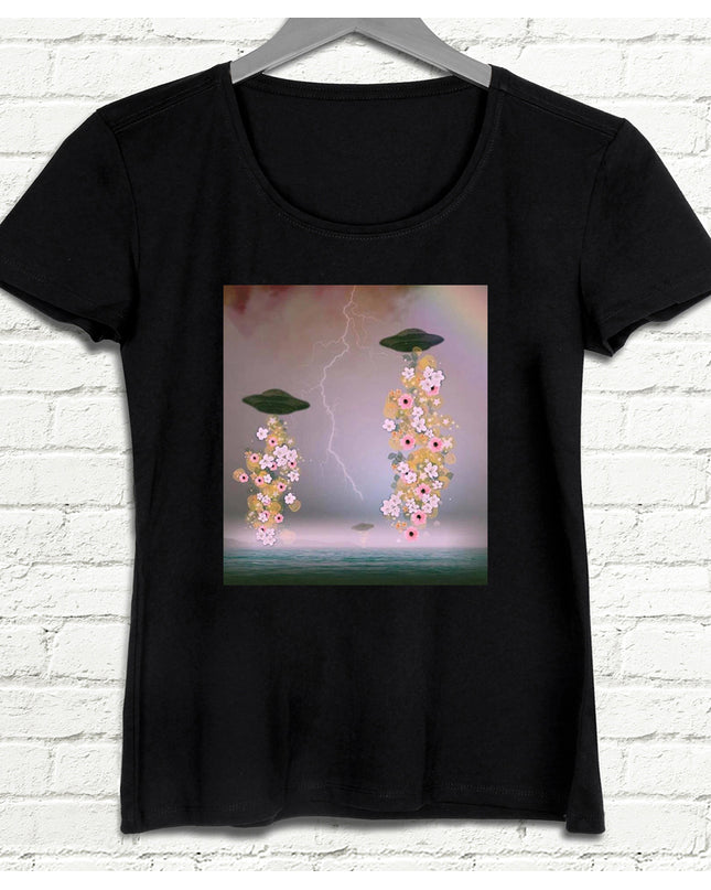 Uflower Kadın Siyah tshirt - basmatik.com